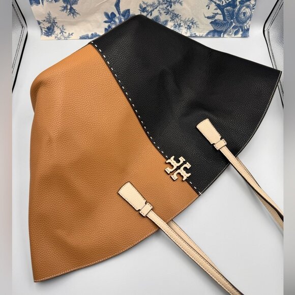 Tory Burch Two-Tone Black and Tan Tote - Picture 3 of 16